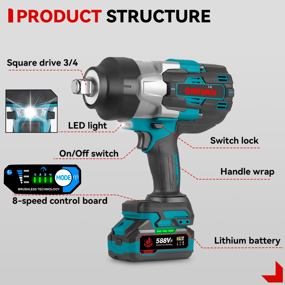 Torque Wrench - Elektryczny klucz udarowy 1000W, bezszczotkowy, akumulatorowy,